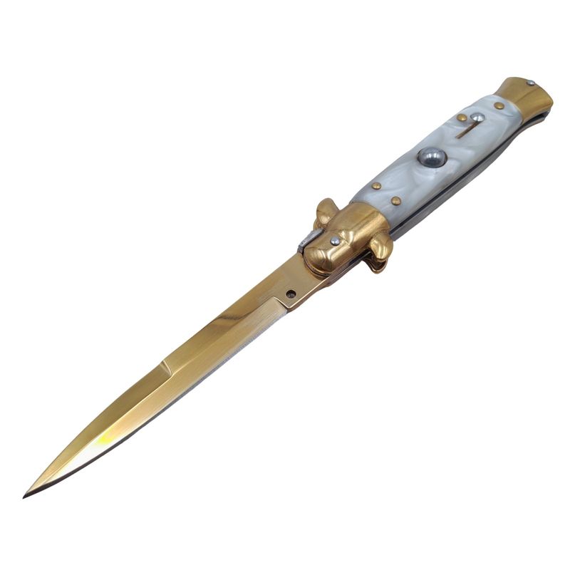 Sport si Outdoor - Camping - Cutite, bricege si accesorii - Cutite si bricege - Pachet doua bricege automate, lama stiletto, 23 cm, albastru/auriu - Infinity.ro