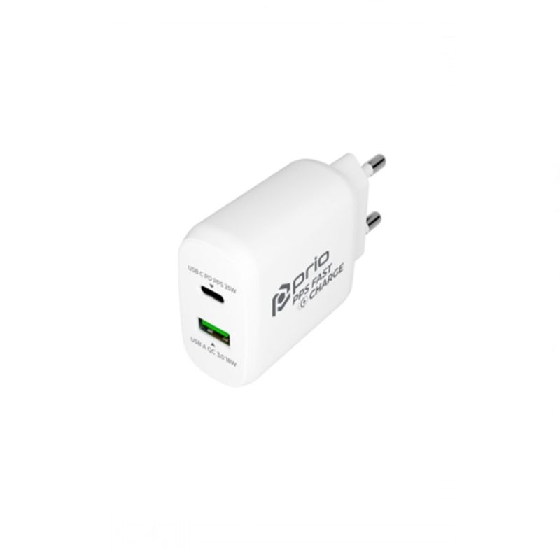 Laptop, Telefoane si Tablete - Telefoane mobile si accesorii - Accesorii Telefoane - Incarcatoare telefoane - Incarcator Prio Fast Charger 25W PD PPS (USB C) + QC 3.0 (USB A), Alb - Infinity.ro