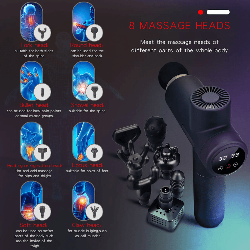 Ingrijire personala si Cosmetice - Sanatate si wellness - Articole wellness - Aparate si dispozitive de masaj - Aparat Pentru Masaj Profesional Tip Pistol, 1 Capat Masaj Cald/Rece si 7 Capete Masaj Normale, 30 viteze, Display LCD - Infinity.ro