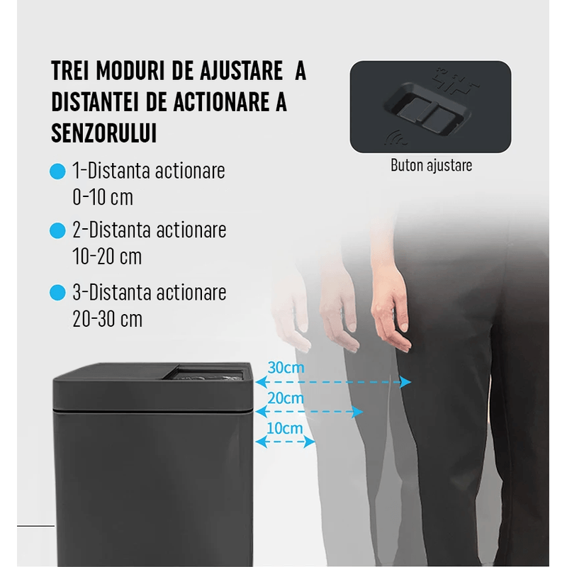 Casa si Gradina - Mobilier - Organizare si depozitare - Cosuri de gunoi - Cos de Gunoi cu Senzor Negru, Capacitate 50L, cu Capac Glisant, Generator de Ioni Negativi pentru Purificare a Aerului, - Infinity.ro