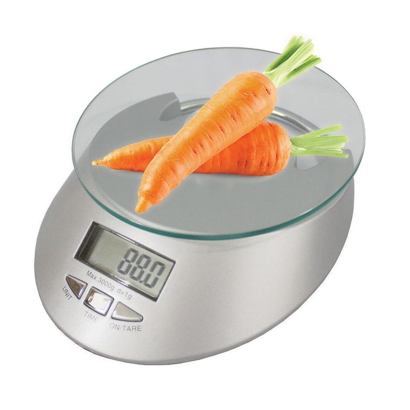 Electronice si Electrocasnice - Electrocasnice bucatarie - Mixere, tocatoare & roboti de bucatarie - Cantare de bucatarie - Cantar electronic de bucatarie, Verk Group, max 5 kg, argintiu, afisaj digital, 1xCR 2032, 19x16x3.5 cm - Infinity.ro