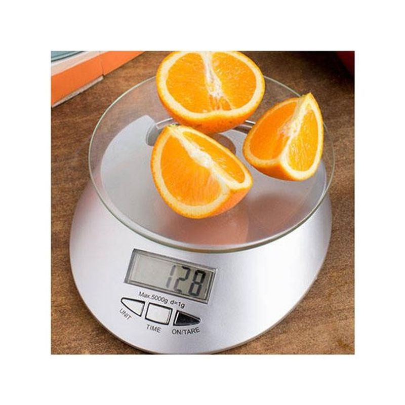 Electronice si Electrocasnice - Electrocasnice bucatarie - Mixere, tocatoare & roboti de bucatarie - Cantare de bucatarie - Cantar electronic de bucatarie, Verk Group, max 5 kg, argintiu, afisaj digital, 1xCR 2032, 19x16x3.5 cm - Infinity.ro