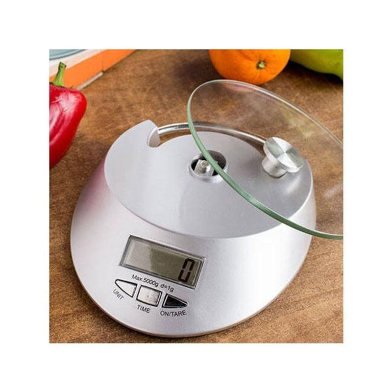 Electronice si Electrocasnice - Electrocasnice bucatarie - Mixere, tocatoare & roboti de bucatarie - Cantare de bucatarie - Cantar electronic de bucatarie, Verk Group, max 5 kg, argintiu, afisaj digital, 1xCR 2032, 19x16x3.5 cm - Infinity.ro