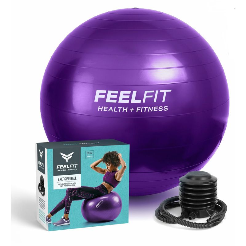 Sport si Outdoor - Fitness - Accesorii fitness - Mingi de fitness - Minge pentru fitness, yoga, exercitii gimnastica, diametru 65 cm, mov, Feel Fit, FF019 - Infinity.ro
