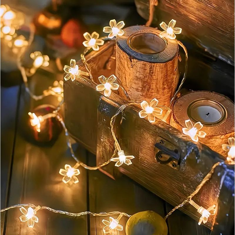 Casa si Gradina - Decoratiuni - Decoratiuni de sezon - Ghirlanda Luminoasa Solara Flori de Cires cu 50 LED-uri, Lumina Alba Calda/Multicolora, 5m Lungime - Multicolor - Infinity.ro