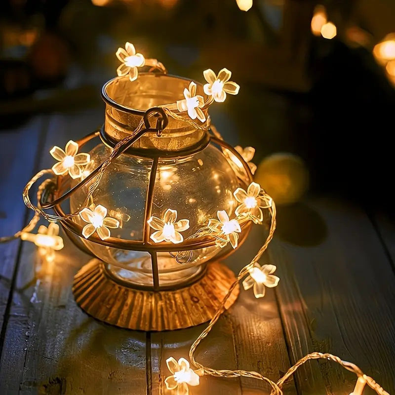 Casa si Gradina - Decoratiuni - Decoratiuni de sezon - Ghirlanda Luminoasa Solara Flori de Cires cu 50 LED-uri, Lumina Alba Calda/Multicolora, 5m Lungime - Multicolor - Infinity.ro