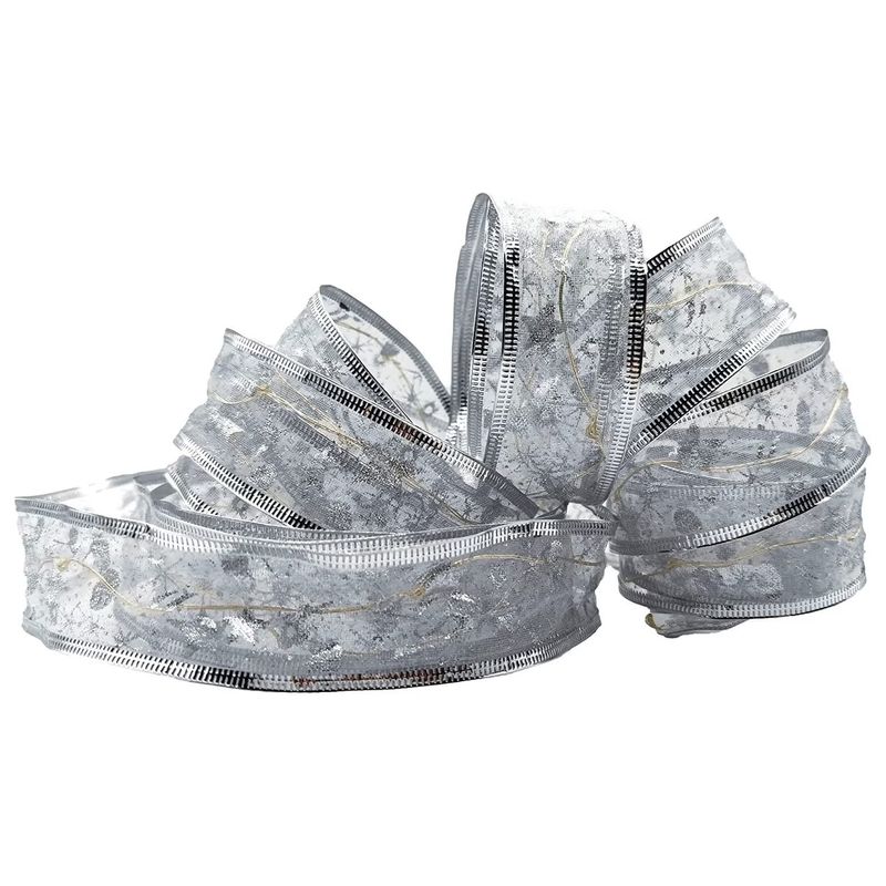 Casa si Gradina - Decoratiuni - Decoratiuni de sezon - Set 2 Panglici Luminoase pentru Craciun, 5m, 50 de LED-uri RGB, cu Baterii, Lumina Multicolora, Argintiu - Infinity.ro