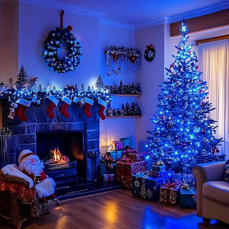 Casa si Gradina - Decoratiuni - Decoratiuni de sezon - Instalatie Luminoasa LED Tip Rola, cu 8 Jocuri de Lumini, 50m, 1.6mm Grosime Calbu, Lumina Rosie/Albastra - Blue - Infinity.ro