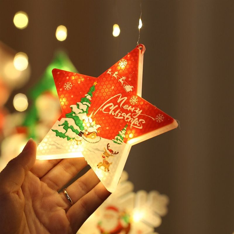 Casa si Gradina - Decoratiuni - Decoratiuni de sezon - Set 6 Decoratiuni Luminoase pentru Craciun, in Forma de Stea, 11x12cm, cu Baterie, Alb cu Rosu, Lumina Calda - Infinity.ro