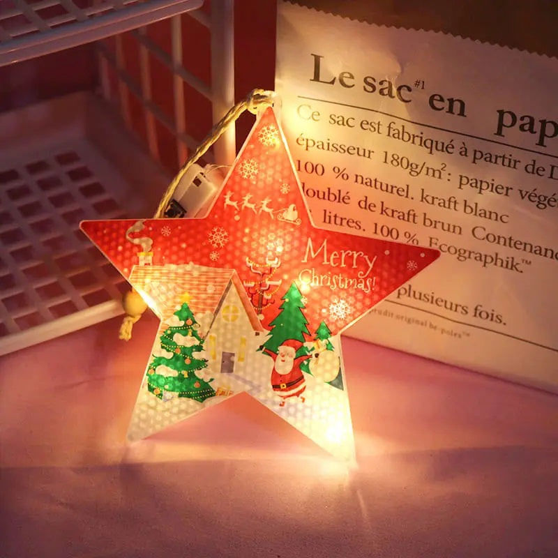 Casa si Gradina - Decoratiuni - Decoratiuni de sezon - Set 6 Decoratiuni Luminoase pentru Craciun, in Forma de Stea, 11x12cm, cu Baterie, Alb cu Rosu, Lumina Calda - Infinity.ro