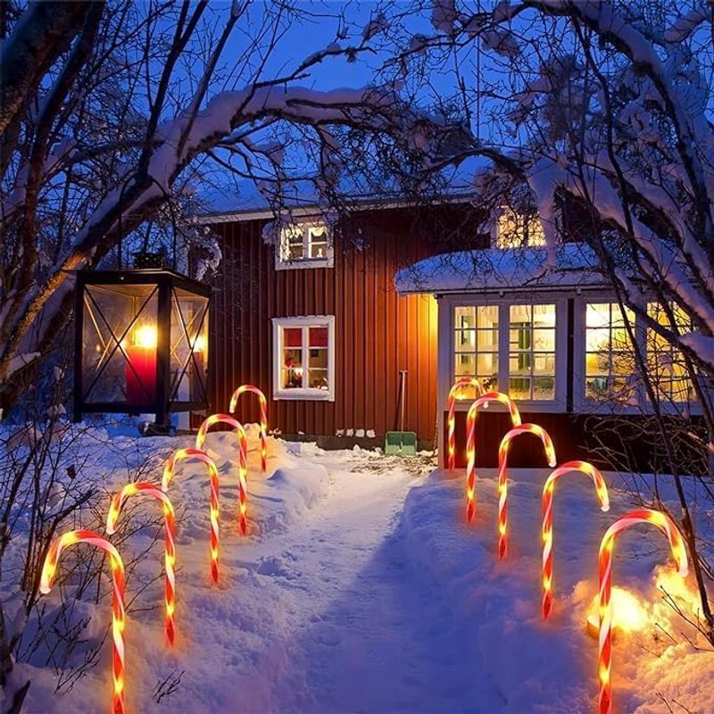 Casa si Gradina - Corpuri si surse de iluminat - Iluminat exterior - Instalatii luminoase exterior - Instalatie Luminoasa Solara Pentru Craciun, cu 10 Acadele, pentru Exterior, 40 cm, Lumina Alba Calda cu Rosu - Infinity.ro