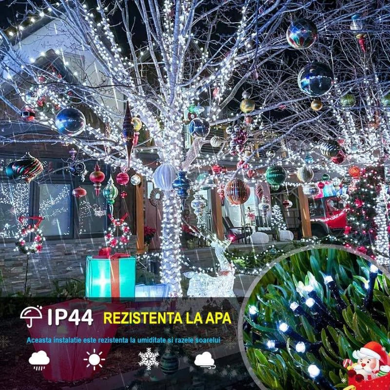 Casa si Gradina - Corpuri si surse de iluminat - Iluminat exterior - Instalatii luminoase exterior - Instalatie Luminoasa Solara, IP44, de 30/50/100m Lungime, cu 150/250/500 LED-uri, Lumina Alba Rece - 30m-150LED - Infinity.ro