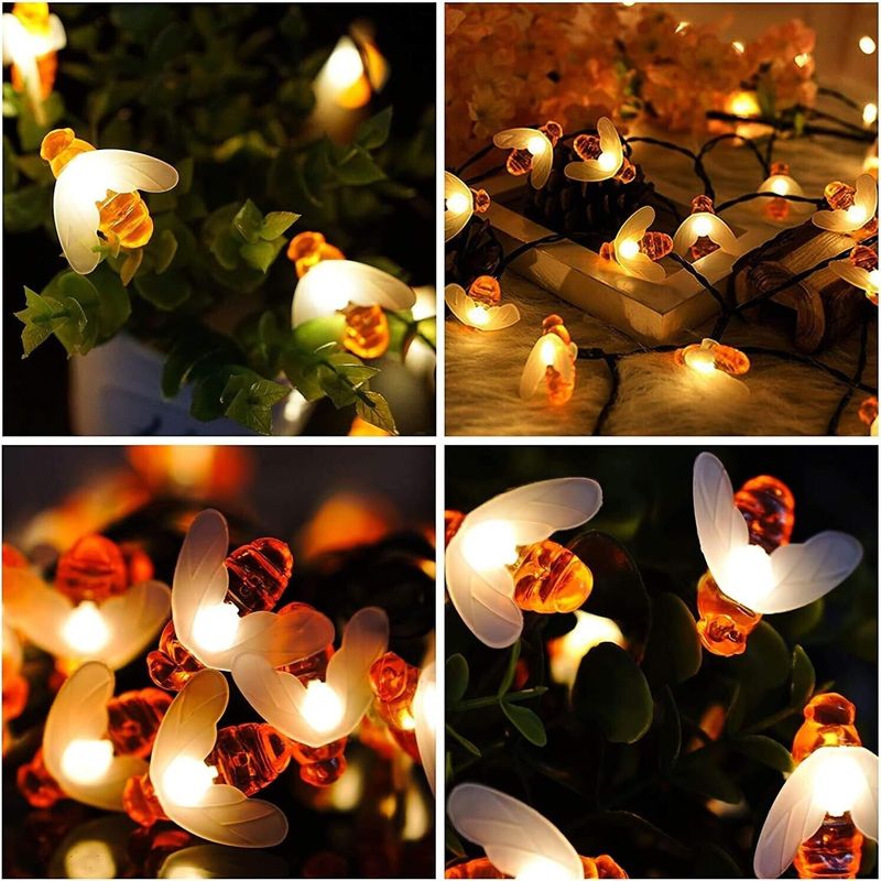 Casa si Gradina - Corpuri si surse de iluminat - Iluminat exterior - Instalatii luminoase exterior - Instalatie Luminoasa Solara, 6.5m, 50 LED-uri in Forma de Albine, IP65, Lumina Alba Calda/Multicolor - Alb Cald - Infinity.ro