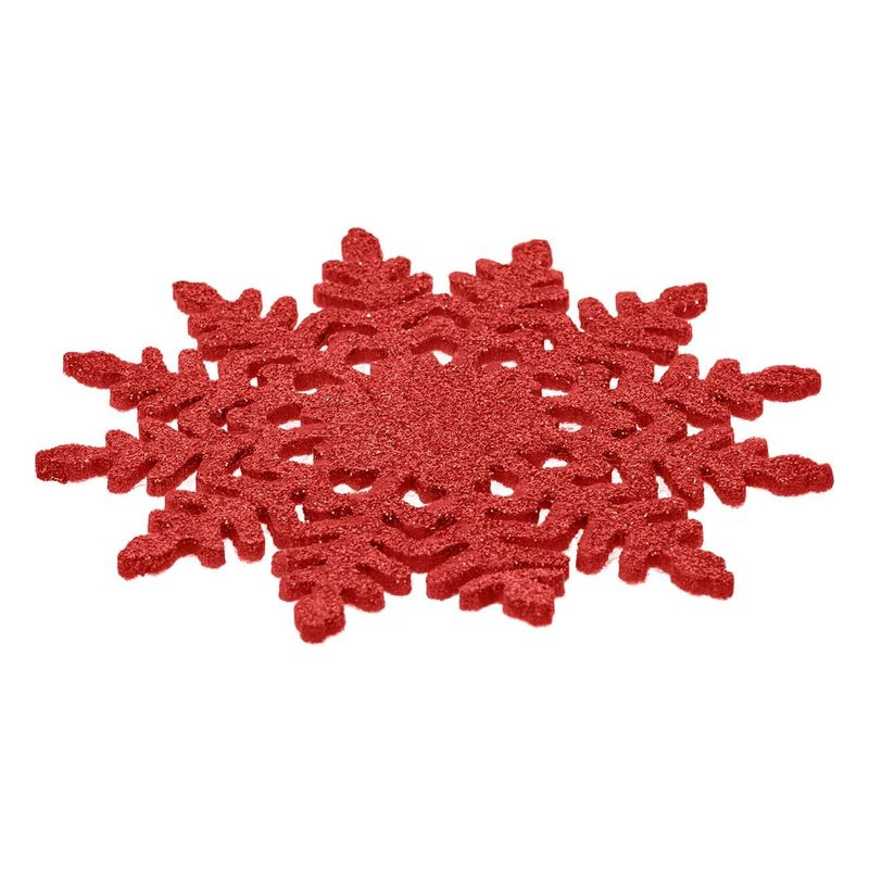 Casa si Gradina - Decoratiuni - Decoratiuni de sezon - Set suporturi pahare, fulgi de zapada, sclipici, rosu, 12cm, 4 bucati - Infinity.ro
