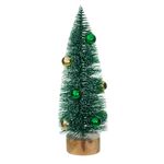 Casa si Gradina - Decoratiuni - Decoratiuni de sezon - Pom de craciun decorativ, led, 25cm, verde, globuri verzi si aurii, baza lemn, lumina intermitenta - Infinity.ro