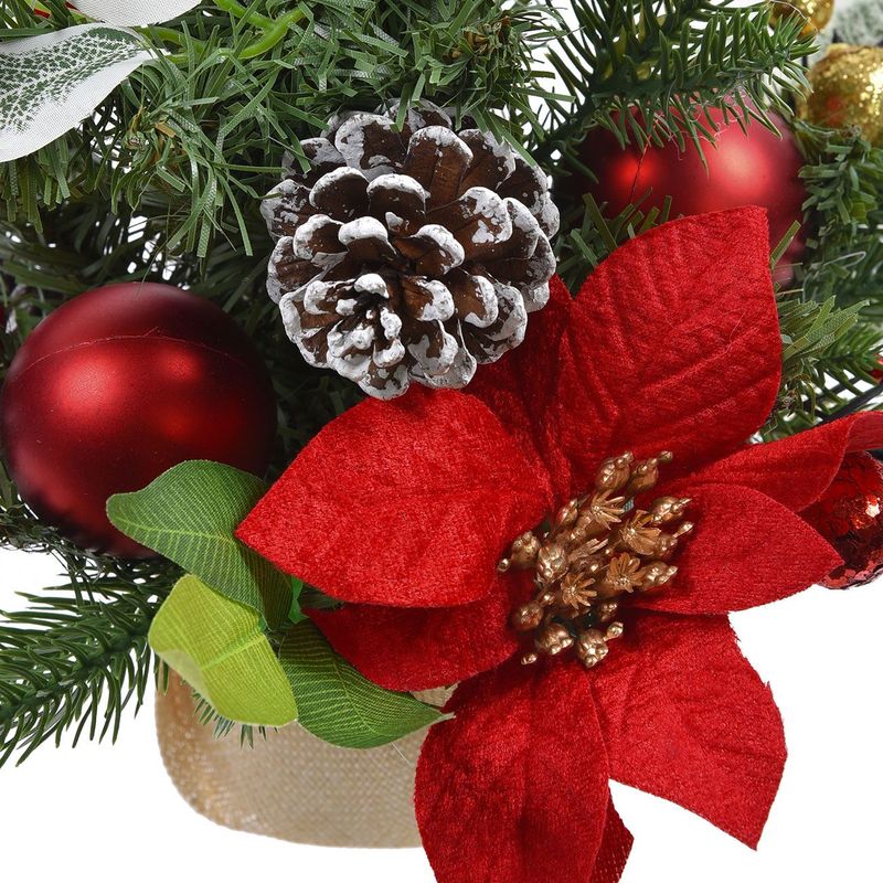 Casa si Gradina - Decoratiuni - Decoratiuni de sezon - Pom de craciun artificial, model decorativ de masa, globuri rosii, conuri brune, inaltime 40cm - Infinity.ro