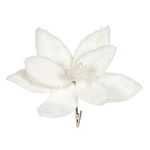 Casa si Gradina - Decoratiuni - Decoratiuni de sezon - Ornament craciun, floare decorativa, clip, blana sintetica, alb, 26cm - Infinity.ro