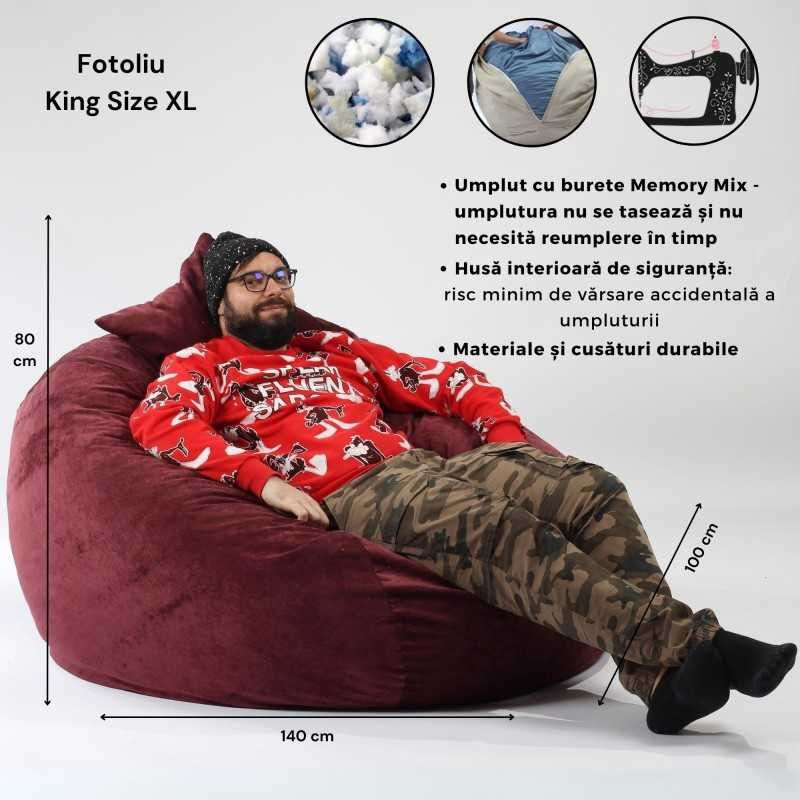 Casa si Gradina - Mobilier - Scaune si fotolii - Fotolii - Set Fotoliu King Size XL cu perna, material textil, Visiniu - Infinity.ro