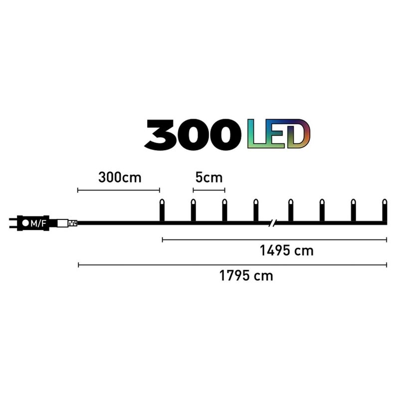 Casa si Gradina - Decoratiuni - Decoratiuni de sezon - Instalatie lumini craciun, 300 led, multicolor, lungime 14.95m, cablu transparent, programe incluse - Infinity.ro