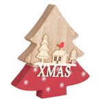 Casa si Gradina - Decoratiuni - Decoratiuni de sezon - Decor craciun, brad, lemn, 14cm, rosu si natural - Infinity.ro