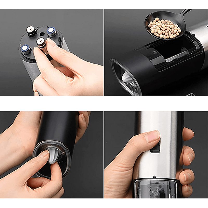 Casa si Gradina - Bucatarie si vesela - Ustensile bucatarie - Rasnite si dozatoare condimente - Rasnita electrica pentru condimente, din otel inoxidabil cu reglaj de consistenta, negru-argintiu - Infinity.ro