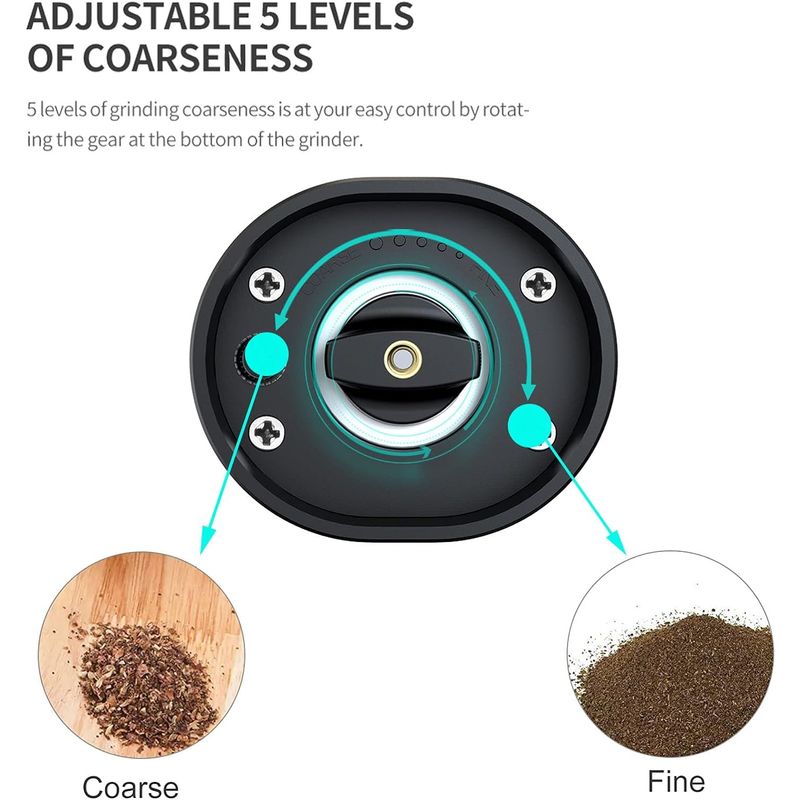 Casa si Gradina - Bucatarie si vesela - Ustensile bucatarie - Rasnite si dozatoare condimente - Rasnita electrica pentru sare, piper, condimente, led, 5 dimensiuni de macinare, negru - Infinity.ro