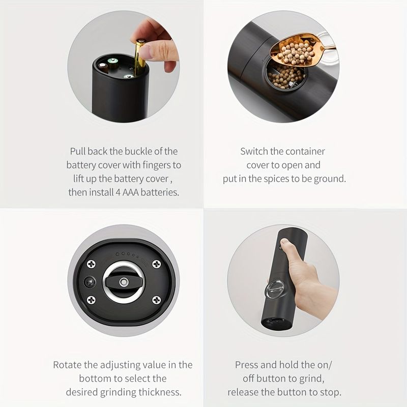 Casa si Gradina - Bucatarie si vesela - Ustensile bucatarie - Rasnite si dozatoare condimente - Rasnita electrica pentru sare, piper, condimente, led, 5 dimensiuni de macinare, negru - Infinity.ro