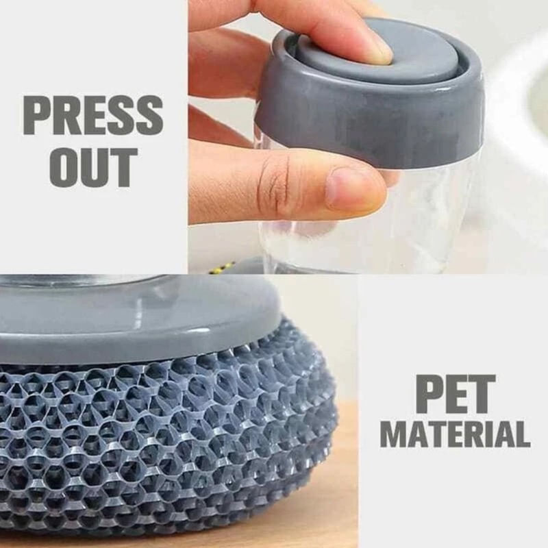 Market - Curatenie si intretinere casa - Produse bucatarie - Lavete si bureti - Set 4 bureti de sarma si recipient pentru depozitare lichid spalat vase din plastic, 10 x 9 cm, Gri - Infinity.ro