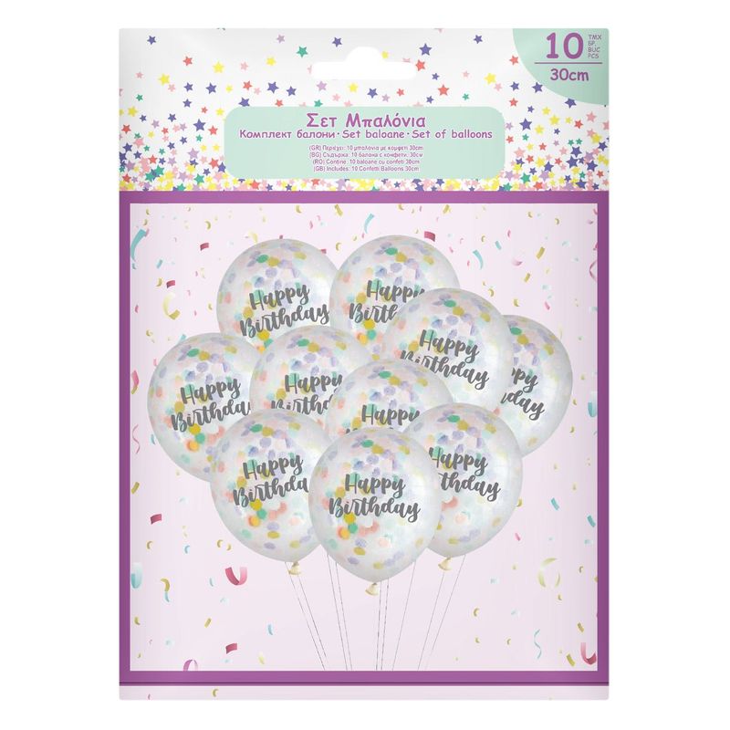 Casa si Gradina - Decoratiuni - Decoratiuni petrecere - Baloane - Set baloane petrecere, model happy birthday, multicolor, 30 cm, 10 bucati, latex - Infinity.ro