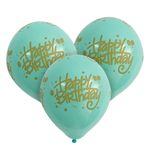 Casa si Gradina - Decoratiuni - Decoratiuni petrecere - Baloane - Baloane latex set 10 bucati, imprimeu happy birthday, verde menta-auriu, 23cm - Infinity.ro