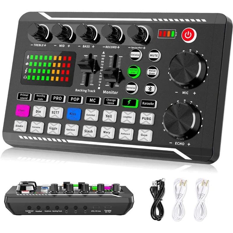 TV, Audio-Video si Foto - Audio profesionale - Procesoare sunet - Placa de sunet bluetooth, cu mixer audio, schimbator de voce, 18 efecte de sunet live si mixer pentru microfoane, negru - Infinity.ro