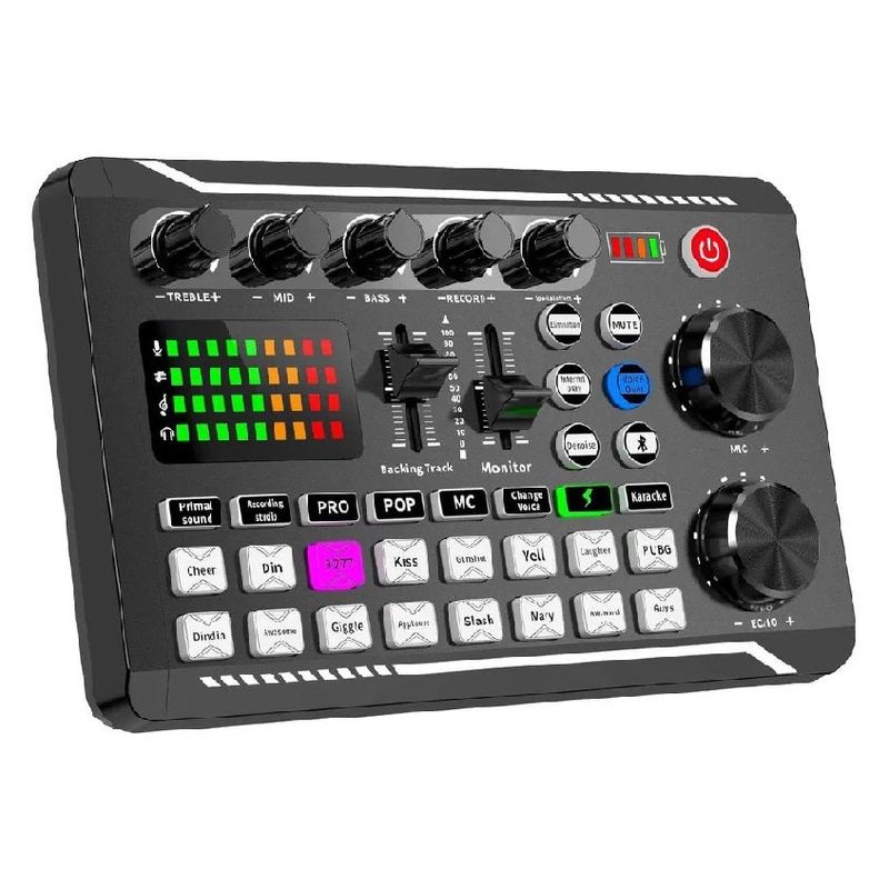 TV, Audio-Video si Foto - Audio profesionale - Procesoare sunet - Placa de sunet bluetooth, cu mixer audio, schimbator de voce, 18 efecte de sunet live si mixer pentru microfoane, negru - Infinity.ro