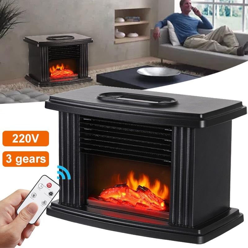 Electronice si Electrocasnice - Climatizare si sisteme de incalzire - Aparate incalzire aer - Aeroterme - Aeroterma Portabila cu Efect Semineu si Telecomanda, Putere 500-800W, 15-32°C, 15x12x22cm, Negru - Infinity.ro