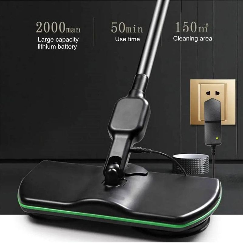 Market - Curatenie si intretinere casa - Produse menaj - Mopuri - Mop electric fara fir, cu 2 seturi de dischete din microfibra si maner telescopic 130cm, negru - Infinity.ro