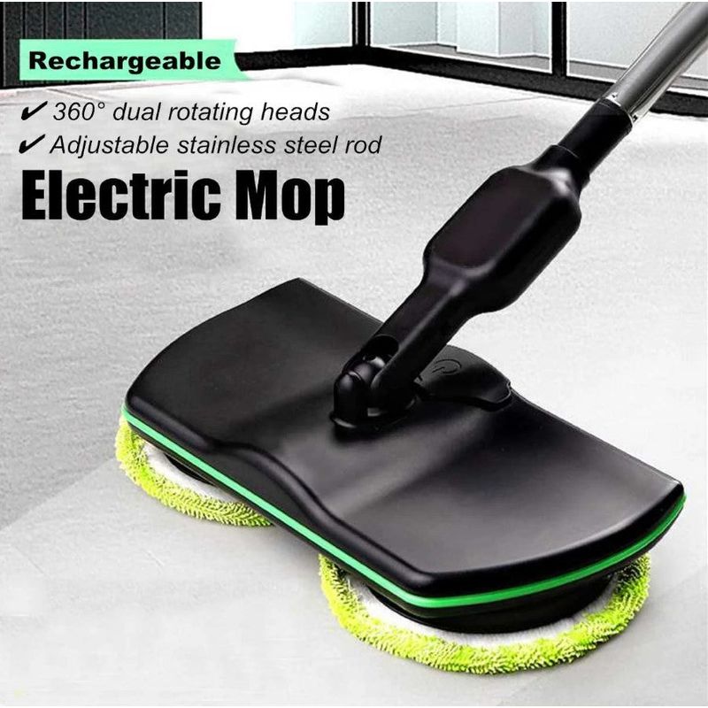 Market - Curatenie si intretinere casa - Produse menaj - Mopuri - Mop electric fara fir, cu 2 seturi de dischete din microfibra si maner telescopic 130cm, negru - Infinity.ro