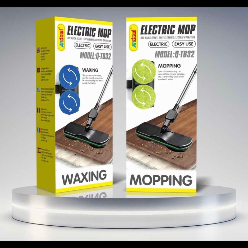 Market - Curatenie si intretinere casa - Produse menaj - Mopuri - Mop electric fara fir, cu 2 seturi de dischete din microfibra si maner telescopic 130cm, negru - Infinity.ro