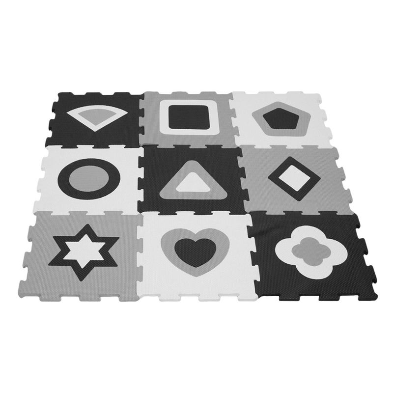 Jucarii, Copii si Bebe - Jucarii si jocuri - Jocuri si puzzle - Puzzle - Puzzle de podea, model geometric, set 9 piese, material spuma, culoare alb negru, dimensiune 32 x 32cm - Infinity.ro