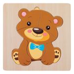 Jucarii, Copii si Bebe - Jucarii si jocuri - Jocuri si puzzle - Puzzle - Puzzle din lemn, ursulet, 5 piese, dimensiuni 15 x 15 cm, multicolor - Infinity.ro
