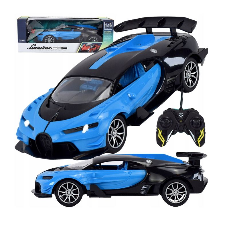 Jucarii, Copii si Bebe - Jucarii si jocuri - Vehicule si jucarii cu telecomanda - Masinute - Masina cu Telecomanda pentru Copii 3ani+, Scara 1:16, Iluminare LED, 23cm Lungime, Albastru/Negru - Infinity.ro