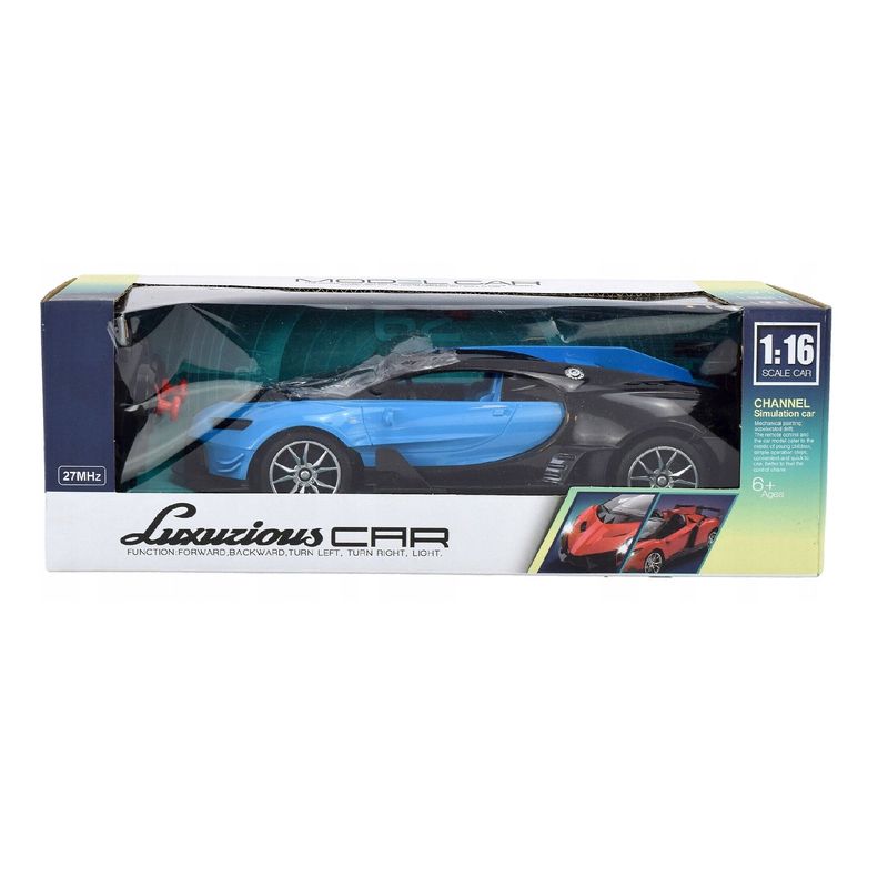 Jucarii, Copii si Bebe - Jucarii si jocuri - Vehicule si jucarii cu telecomanda - Masinute - Masina cu Telecomanda pentru Copii 3ani+, Scara 1:16, Iluminare LED, 23cm Lungime, Albastru/Negru - Infinity.ro