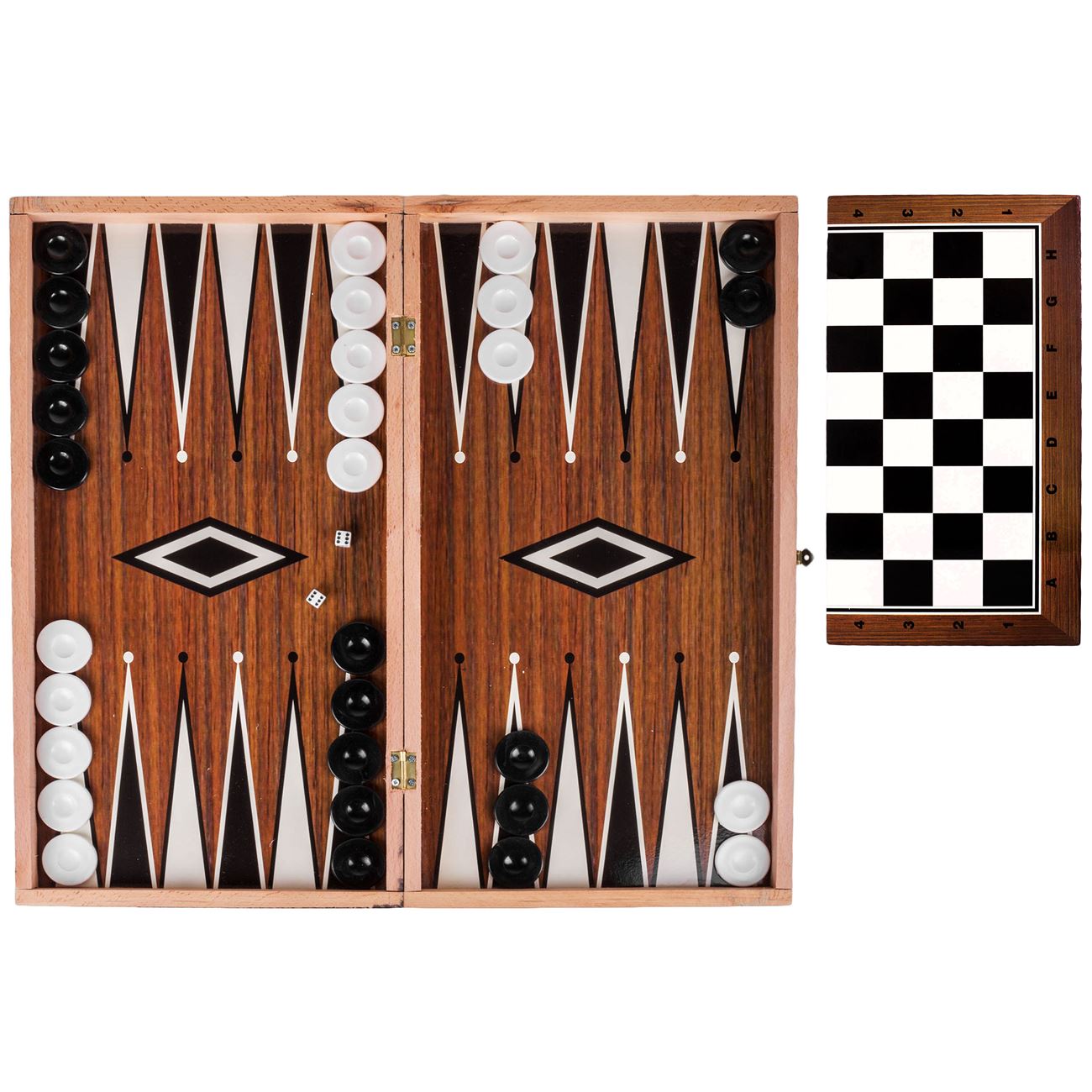 Set joc table sah, lemn, dimensiuni 47.5 x 50cm, piese negre si albe