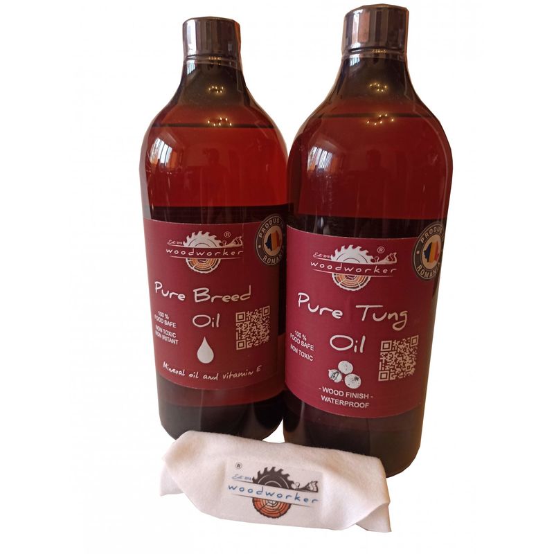 Casa si Gradina - Constructii - Materiale constructii - Solutii tratare suprafete - Pachet intretinere lemn masiv, Dual Pack, Pure Breed Oil, 1000ml, Pure Tung Oil, bumbac, non toxic,mobilier, tocatoare - Infinity.ro