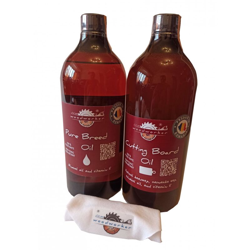 Casa si Gradina - Constructii - Materiale constructii - Solutii tratare suprafete - Pachet intretinere lemn masiv, Dual Pack, Pure Breed Oil, 1000ml, Cutting Board Oil, bumbac, non toxic, tocatoare - Infinity.ro