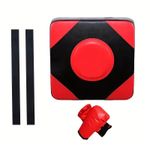 Jucarii, Copii si Bebe - Jucarii si jocuri - Jucarii & jocuri educative - Jocuri si jucarii educative - Perna Box cu Montaj pe Perete si Manusi de Box, pentru copii 5 ani+ si Adulti, 37x37x10cm, Rosu-Negru - Infinity.ro