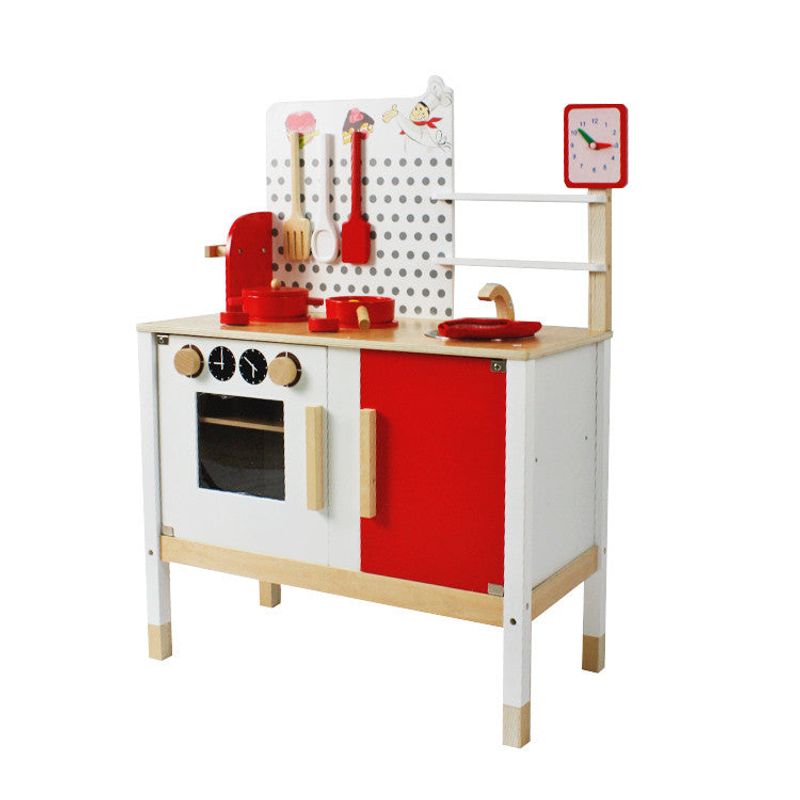Jucarii, Copii si Bebe - Jucarii si jocuri - Jucarii de rol - Bucatarii copii - Bucatarie de jucarie, din lemn Margaret, rosu cu alb - Infinity.ro