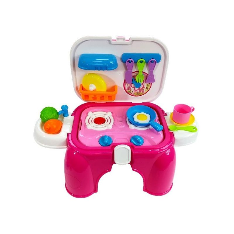 Jucarii, Copii si Bebe - Jucarii si jocuri - Jucarii de rol - Bucatarii copii - Bucatarie de jucarie, portabila, cu accesorii, roz - Infinity.ro