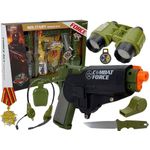 Jucarii, Copii si Bebe - Jucarii si jocuri - Jucarii de rol - Arme de jucarie - Set de joaca pentru copii, pistol cu toc, binoclu si diverse accesorii de armata, LeanToys, 7865 - Infinity.ro