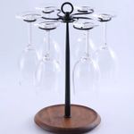 Casa si Gradina - Bucatarie si vesela - Accesorii bar - Suporturi bauturi - Suport pentru 6 Pahare de Vin, din Metal cu Baza din Lemn, 35cm Inaltime, Negru cu Maro - Infinity.ro