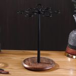 Casa si Gradina - Bucatarie si vesela - Accesorii bar - Suporturi bauturi - Suport pentru 6 Pahare de Vin, din Metal cu Baza din Lemn, 35cm Inaltime, Negru cu Maro - Infinity.ro