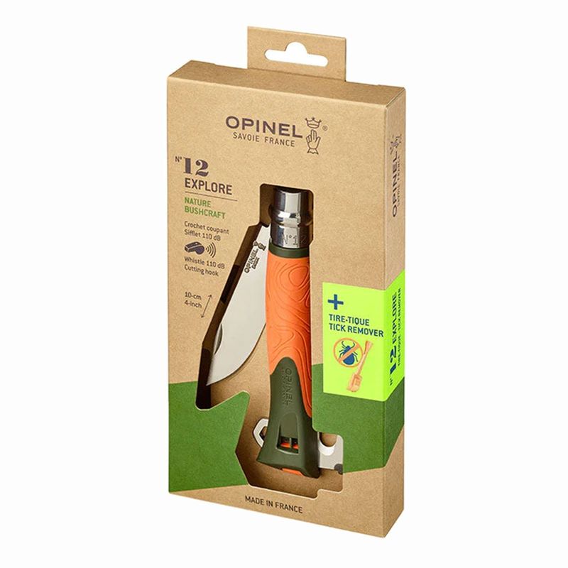 Sport si Outdoor - Camping - Cutite, bricege si accesorii - Cutite si bricege - Cutit de buzunar N°12, cu extractor capuse, "Explore", Orange - Opinel - Infinity.ro